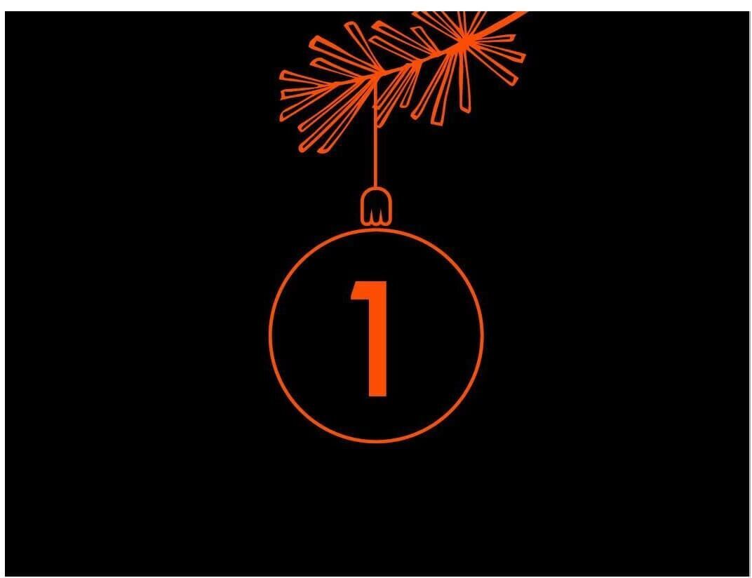 Ein Adventskalender mit der Aufschrift 'ZEIT VERBRECHEN - Der Adventskalender 2'. Ein schwarzer Hintergrund mit einer orangenen Weihnachtskugel und der Nummer 1.