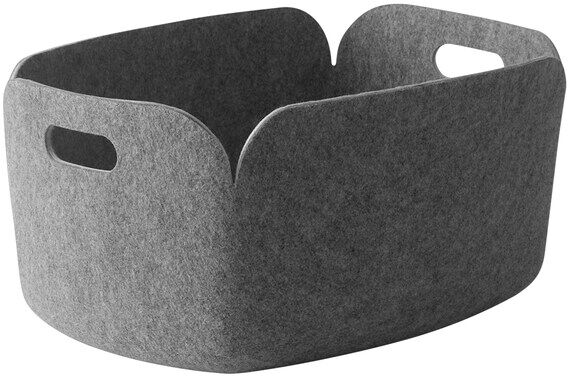 Grauer Aufbewahrungskorb »Restore« aus Filz. Rechteckige Form mit zwei Grifflöchern an den Seiten. Minimalistisches und modernes Design.