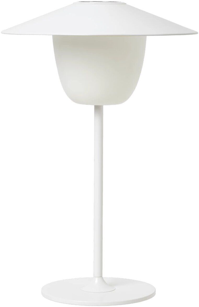 Eine mobile LED Tischleuchte »ANI« in Weiß mit einem minimalistischen Design. Die Lampe hat eine schlichte, moderne Form und ist tragbar.