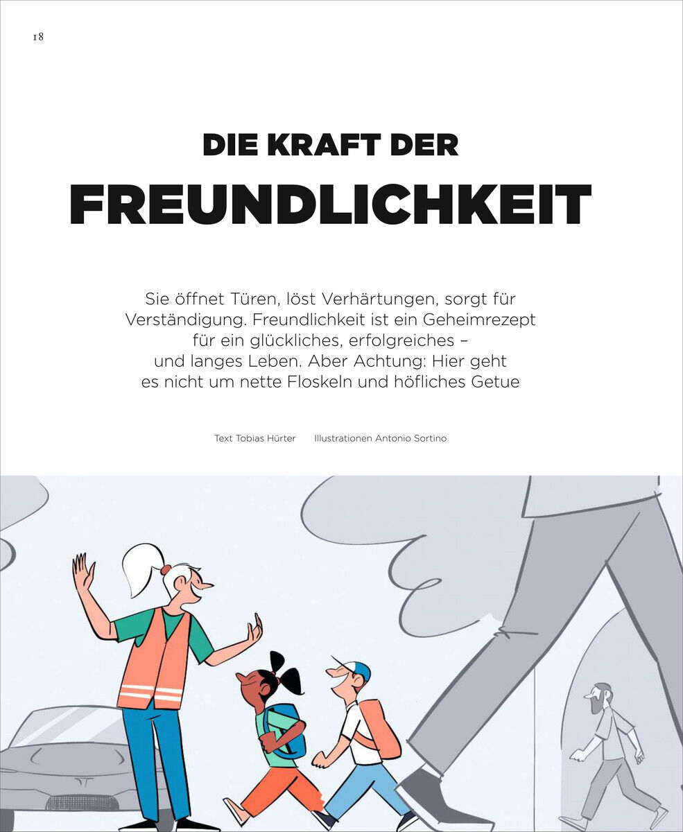 Das Bild zeigt das Magazin ZEIT WISSEN 5/24 mit dem Titel 'Die Kraft der Freundlichkeit'. Die Titelseite enthält eine Illustration von Menschen, die offenbar miteinander interagieren. Die Darstellung ist in freundlichen Farben gehalten und zeigt das Thema Freundlichkeit und Verständnis als zentralen Punkt dieses Heftes.