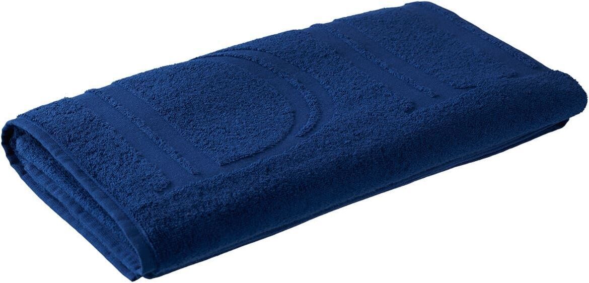 Dunkelblaues Badetuch aus der ZEIT-Kollektion, gefaltet und aus weichem, dickem Material.