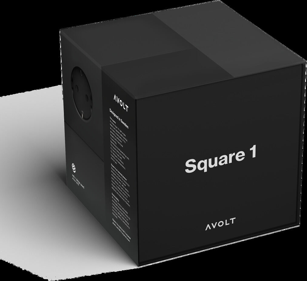 Produktbild des Square One USB-C und Magnet. Ein schwarzer, würfelförmiger Adapter für USB-C-Geräte mit magnetischer Befestigung.