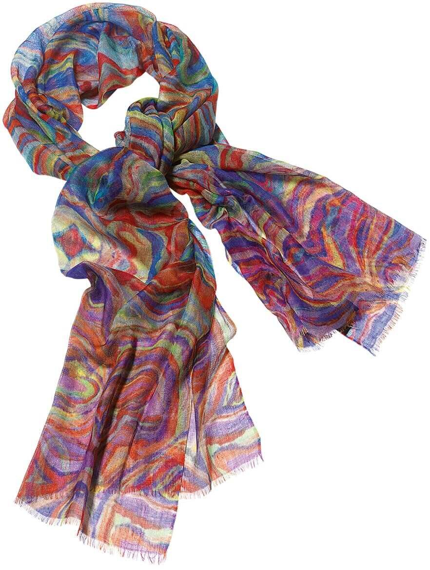 Bunter Pashmina-Schal mit Regenbogen-Farbverlauf und abstraktem Design. Der Schal besteht aus weicher, seidiger Textur und zeigt lebendige Farben wie Rot, Blau, Gelb, Grün, Lila, Rosa und Orange.