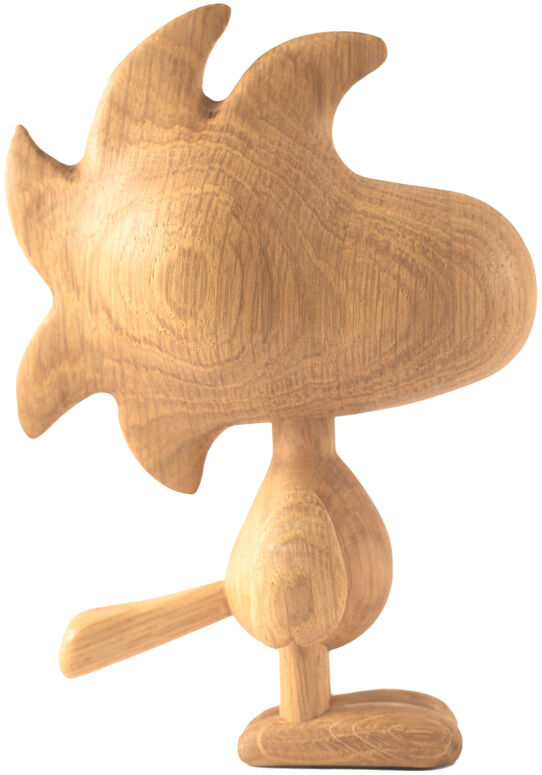 Die Abbildung zeigt die Boyhood Holzfigur »Woodstock«, gefertigt aus FSC-zertifizierter weißer Eiche. Die Figur steht frei und hat eine stilisierte, comicartige Form mit abstrahiertem Schnabel und Federstruktur, das Holz ist fein geschliffen und natürlich hellbraun.