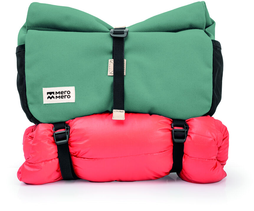 Grüne Fahrradtasche mit schwarzen und roten Elementen, geeignet für Lenkermontage. Robust und praktisch für Radtouren und Outdoor-Aktivitäten.