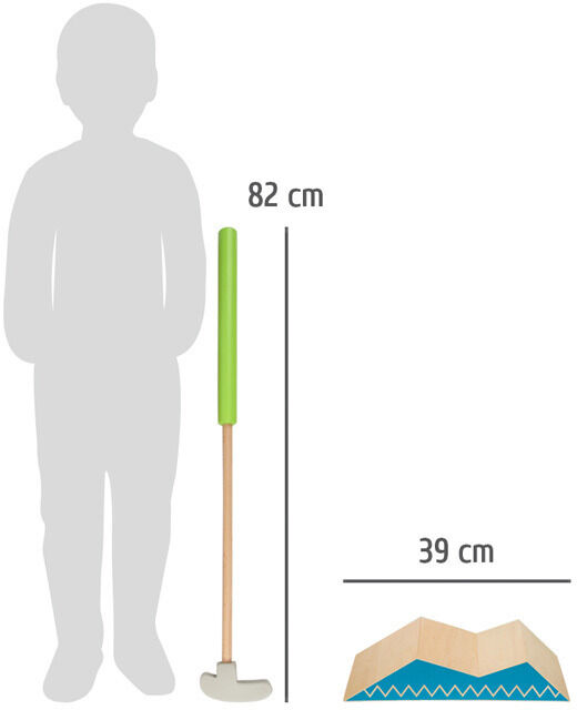 Minigolf-Set »Active« mit grünem Griff, Holzschläger und farbigen Hindernissen. Ideal für Kinder ab 82 cm Körpergröße, geeignet für drinnen und draußen.