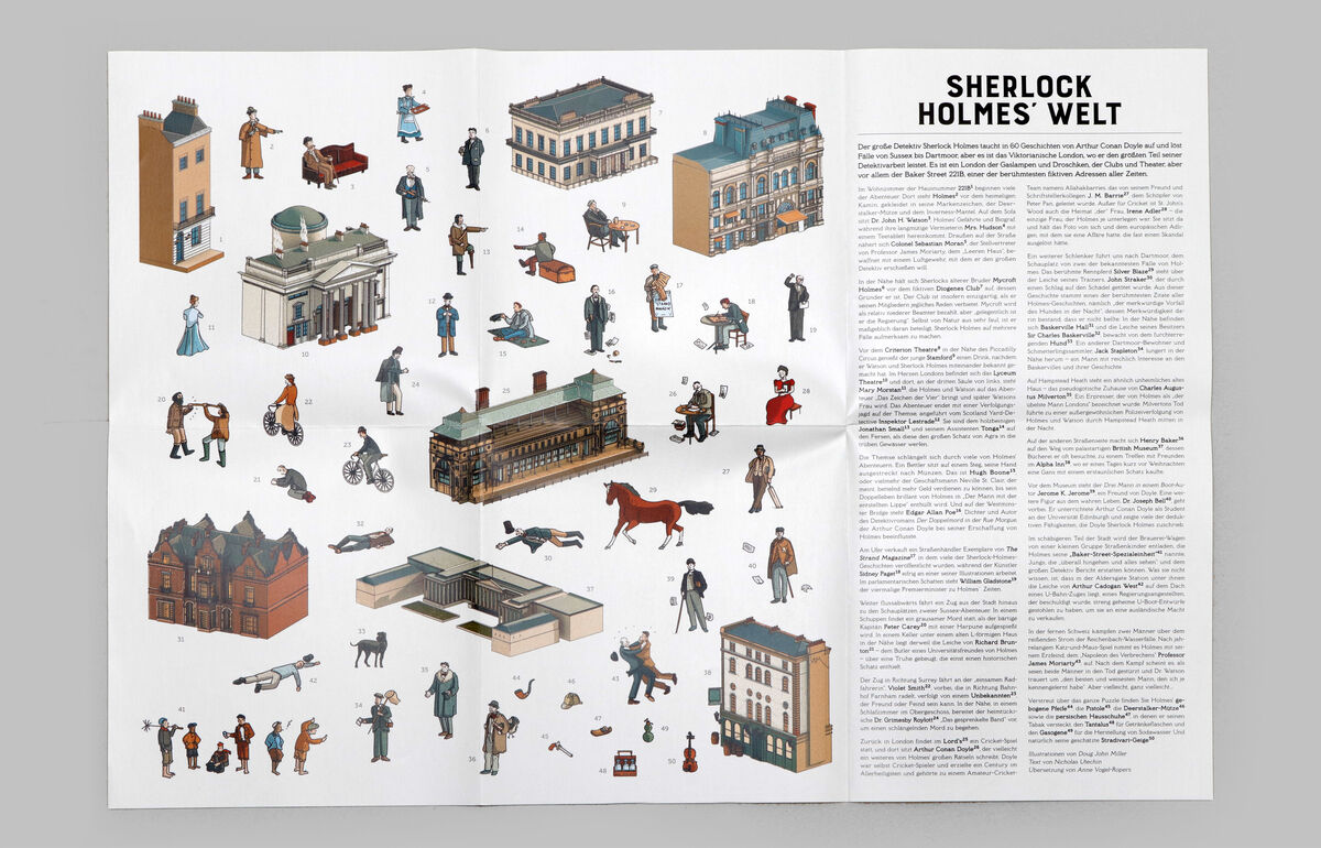 Ein Puzzle mit dem Titel »Shakespeares Welt« zeigt detaillierte Illustrationen von historischen Gebäuden und Figuren aus der Welt von William Shakespeare. Die Farben des Puzzles betonen Erdtöne wie Beige, Braun und gedeckte Farben wie Blau, Grün und Rot. Das Design ist kunstvoll und detailreich gestaltet und bietet eine Mischung aus Kultur, Geschichte und Kreativität.