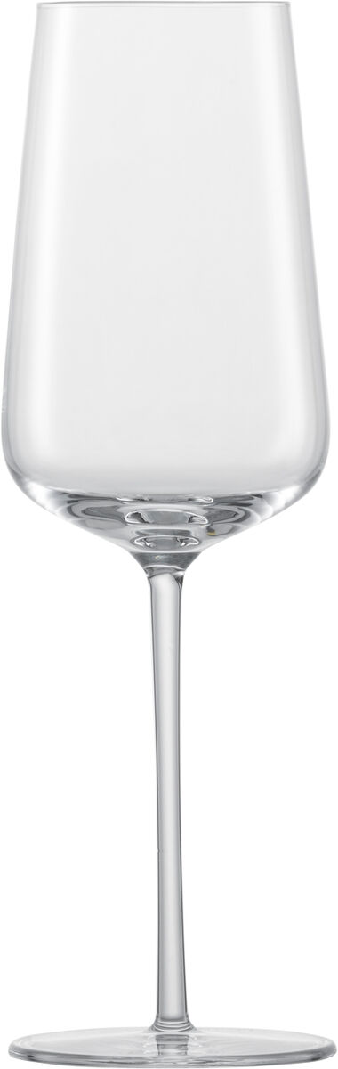 Ein einzelnes Champagnerglas aus dem 2er-Set „Vervino“. Das Glas ist schlank, langstielig und transparent.