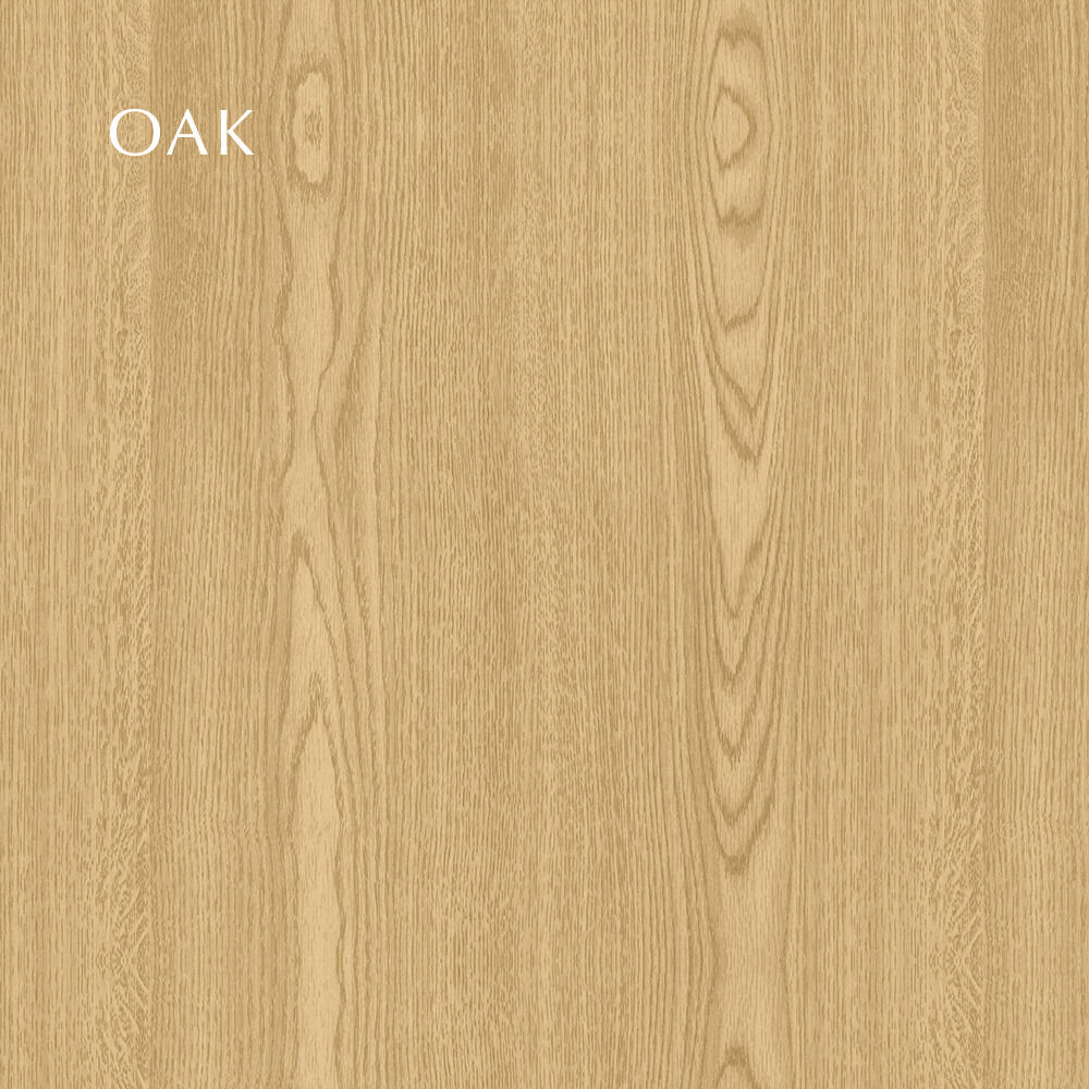 Großflächiges Farbmuster in hellbrauner Eichenholzoptik mit natürlicher Maserung und dezenter Textur. In der oberen linken Ecke steht in weißer Schrift das Wort "OAK". Ideal zur Visualisierung von Holzoberflächen, passend zu Schreibtisch »Heart'n'Soul« von Umage.