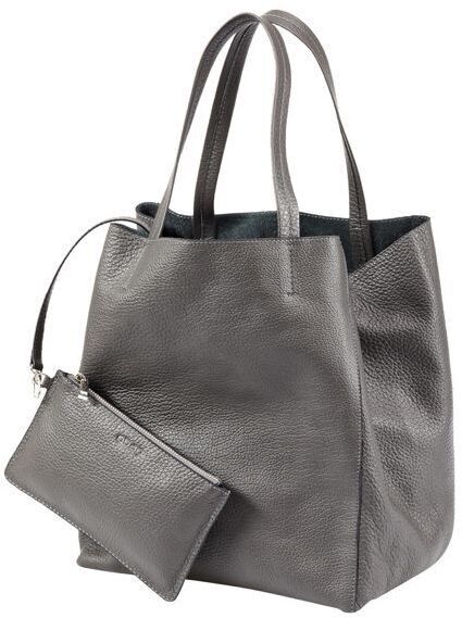 Eine minimalistisch gestaltete, elegante Ledertasche in Schwarz/Dunkelgrau mit zusätzlichen Reißverschlusstasche. Ideal für den täglichen Gebrauch oder besondere Anlässe.