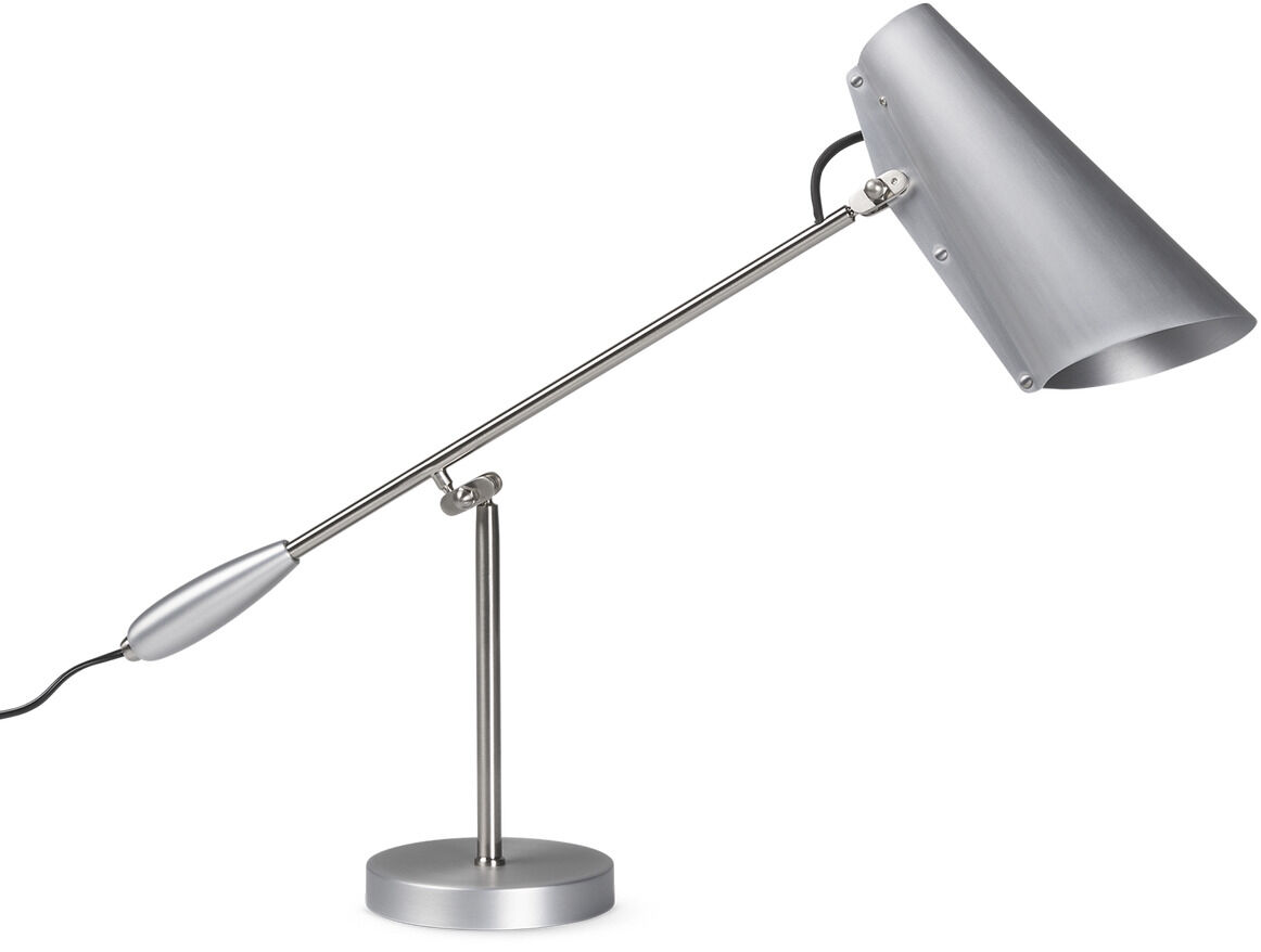 Silberne Tischlampe 'Birdy' in der Geburtstagsedition, aus Metall mit verstellbarem Arm und modernem Design.