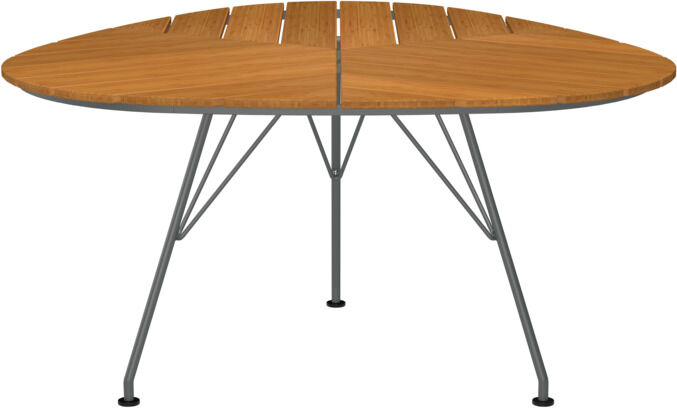 Ein runder Gartentisch namens »LEAF« aus Holz mit einem stabilen Metallgestell. Der Tisch hat eine schlichte und minimalistische Optik, ideal für den Außenbereich wie Garten, Terrasse oder Balkon.