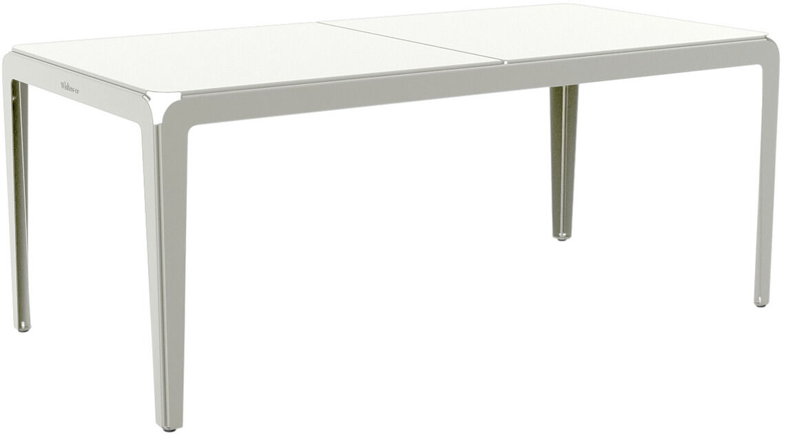 Moderner Gartentisch, bekannt als »Bended Table«, aus weißem Material, ideal für den Außenbereich. Geeignet für Garten, Terrasse oder Balkon, bietet er eine schlichte und minimalistische Ästhetik.