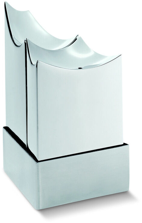 Ein Salz- und Pfefferstreuer-Set in Form der Elbphilharmonie, mit einem modernen Design in Silber und Weiß.