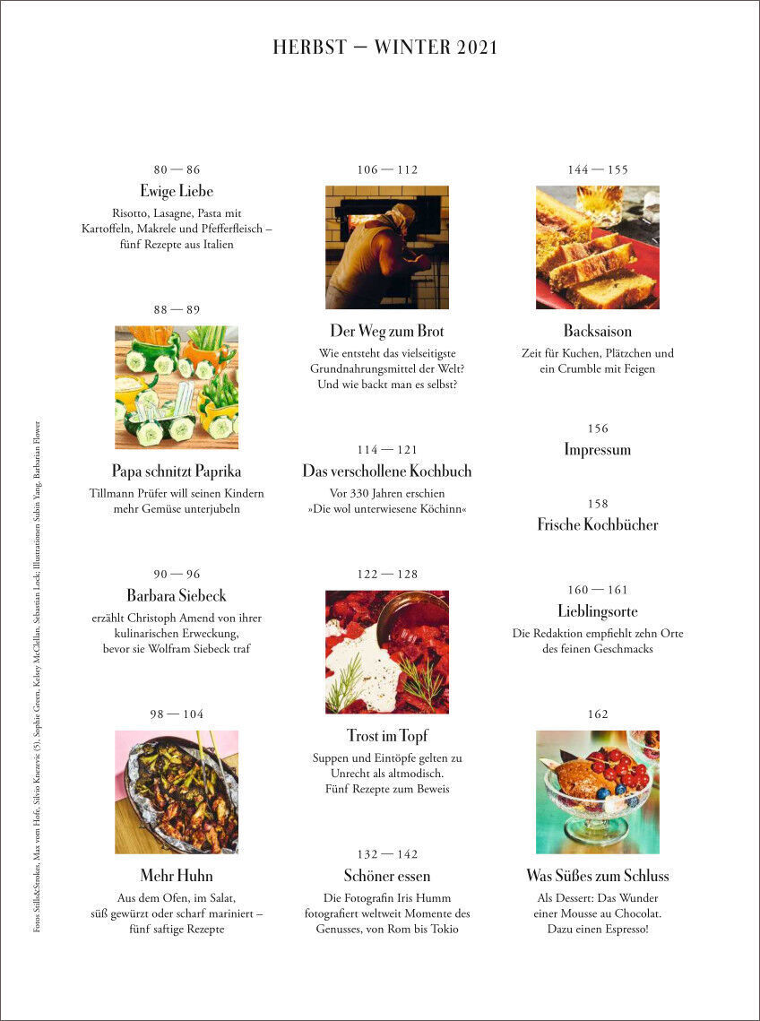 Cover des ZEITmagazin WOCHENMARKT 1/21, Herbst-Winter 2021 Ausgabe. Enthält verschiedene Rezeptideen für Herbst- und Wintergerichte mit Bildern von Paprika, Ofengerichten, Eintöpfen und süßen Desserts.