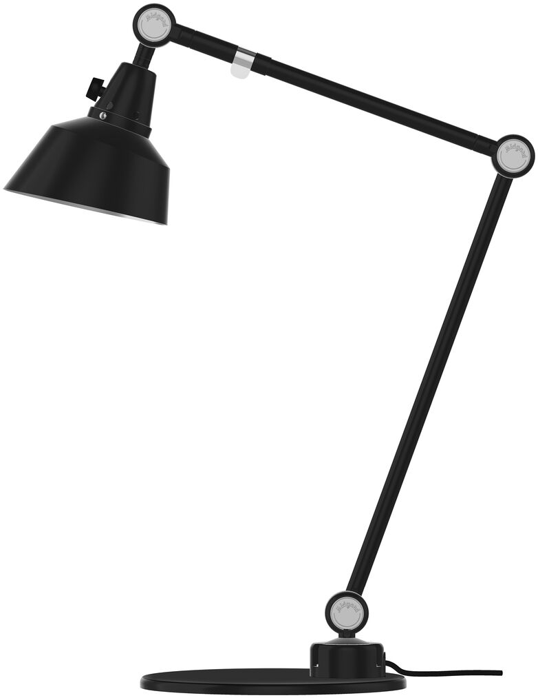 Eine schwarze, modulare Tischleuchte mit modernem Design und einstellbaren Armen, geeignet für Schreibtisch und Arbeitsbereich.