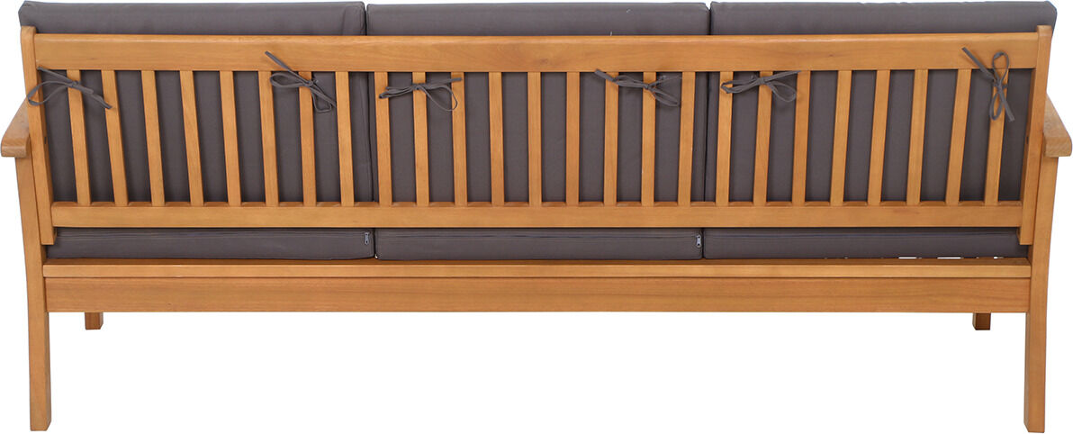 Die Tavira Lounge Set 4tlg. ist eine moderne Holzbank mit Rücken- und Sitzpolster in Grau. Die Bank hat eine geradlinige Gestaltung und ist für den Outdoor-Einsatz auf der Terrasse oder im Garten geeignet.