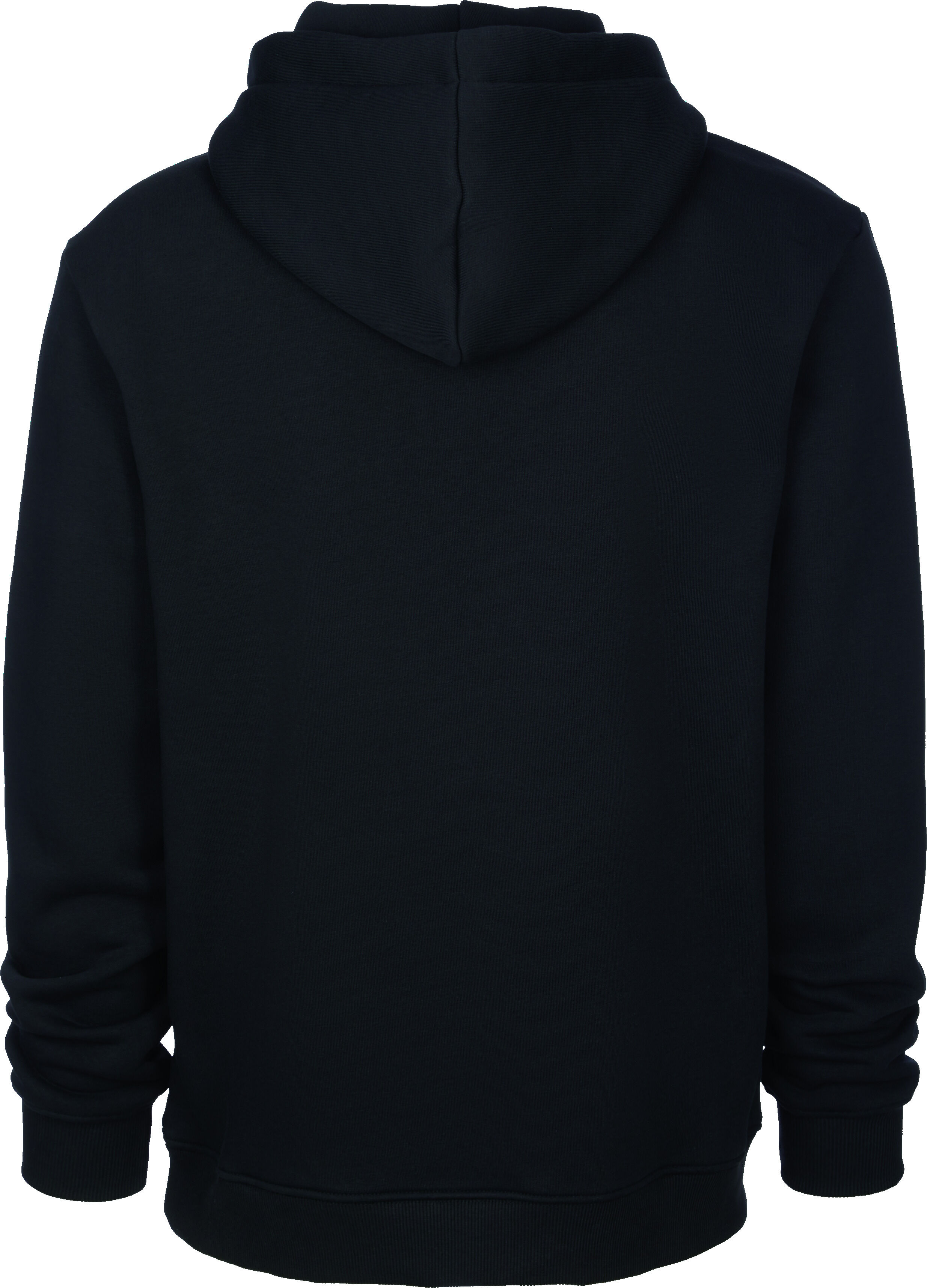 Ein schwarzer Hoodie der ZEIT-Kollektion, gezeigt von hinten. Er hat eine Kapuze und lange Ärmel. Der Hoodie bietet einen lässigen und bequemen Look.