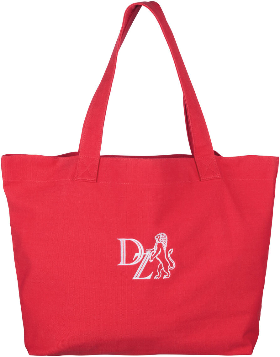 Korallenrote Canvas-Tasche von ZEIT mit weißen Logo-Details in der Mitte, ausgestattet mit zwei Tragehenkeln. Ideal für den täglichen Gebrauch.