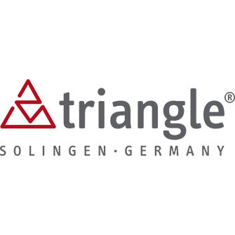 Logo der Marke Triangle aus Solingen, Deutschland, mit roten Dreiecken und grauem Schriftzug