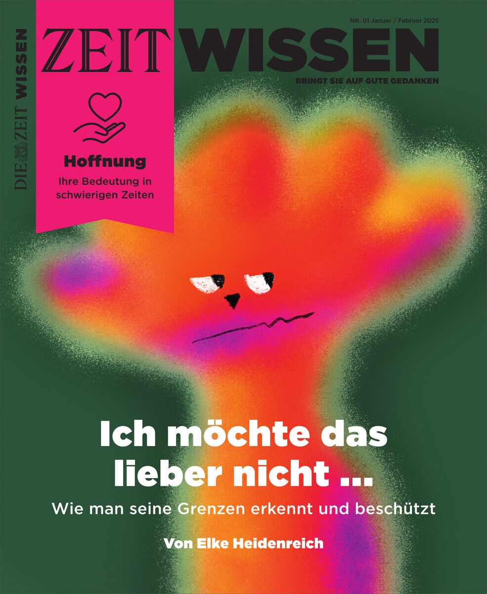 ZEIT WISSEN Ausgabe 1/25 mit einem farbenfrohen, stilisierten Wesen auf dem Cover. Der Text betont Selbsterkenntnis und Schutz der eigenen Grenzen in schwierigen Zeiten.