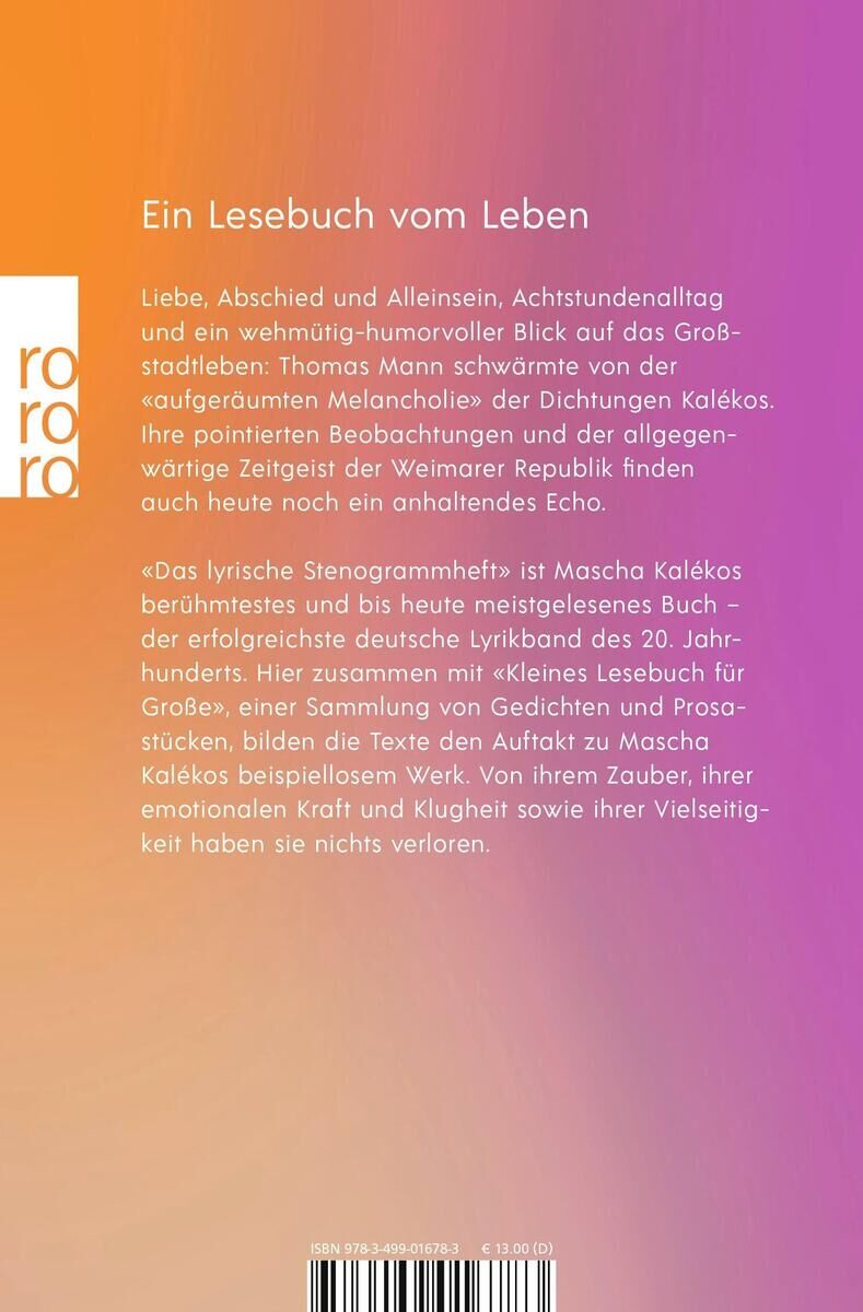 Rückansicht - Kaléko, M: Das lyrische Stenogrammheft / Kleines Lesebuch für Große
