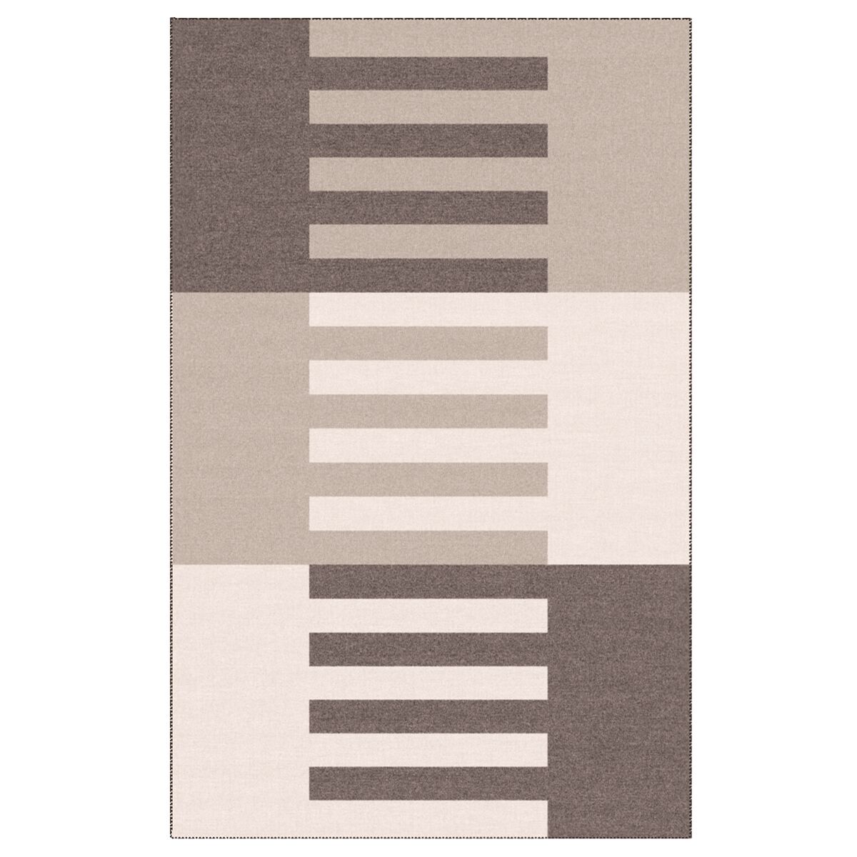 Die Kaschmirdecke 'Luxemburg' von Eagle Products zeigt ein grafisches, rechteckiges Muster in verschiedenen Naturtönen wie Beige, Braun, Creme und Grau. Die Decke wirkt edel und modern und ist aus einer hochwertigen Kaschmir-Schurwoll-Mischung gefertigt.