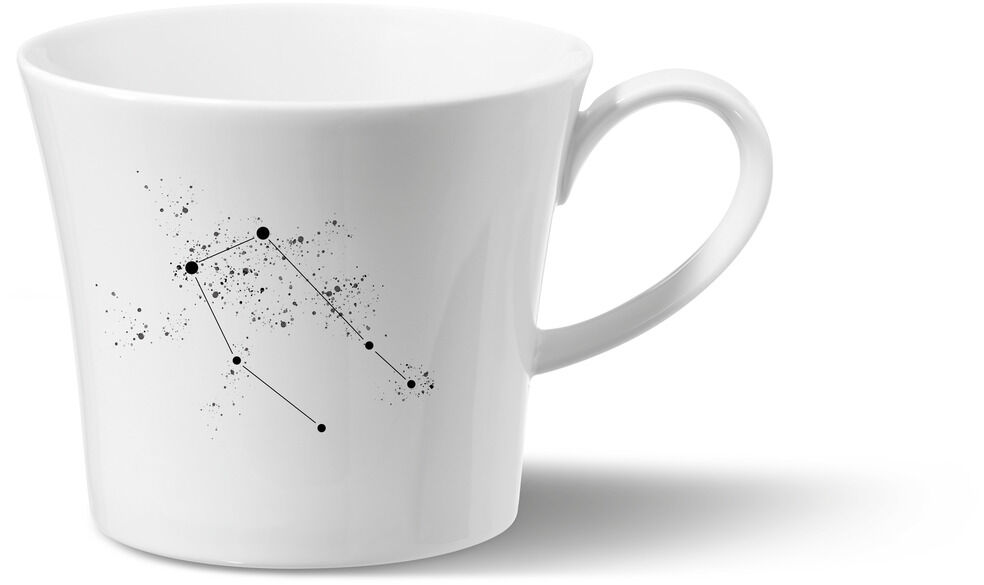 Weiße Frühstückstasse mit schwarzem Sternzeichenmotiv und Konstellation von Berlin.