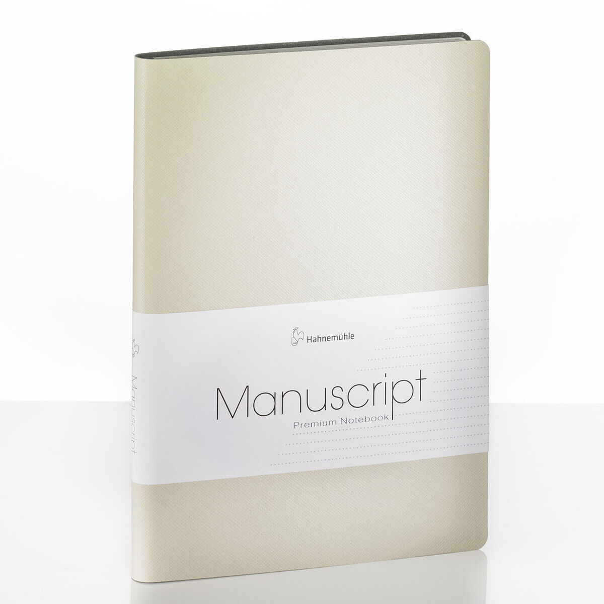 Ein schlichtes, stilvolles Notizbuch namens »Manuscript« im DIN A5 Format mit weißem Umschlag und beiger Rückseite. Perfekt für Studenten, Fachleute und als Geschenk.