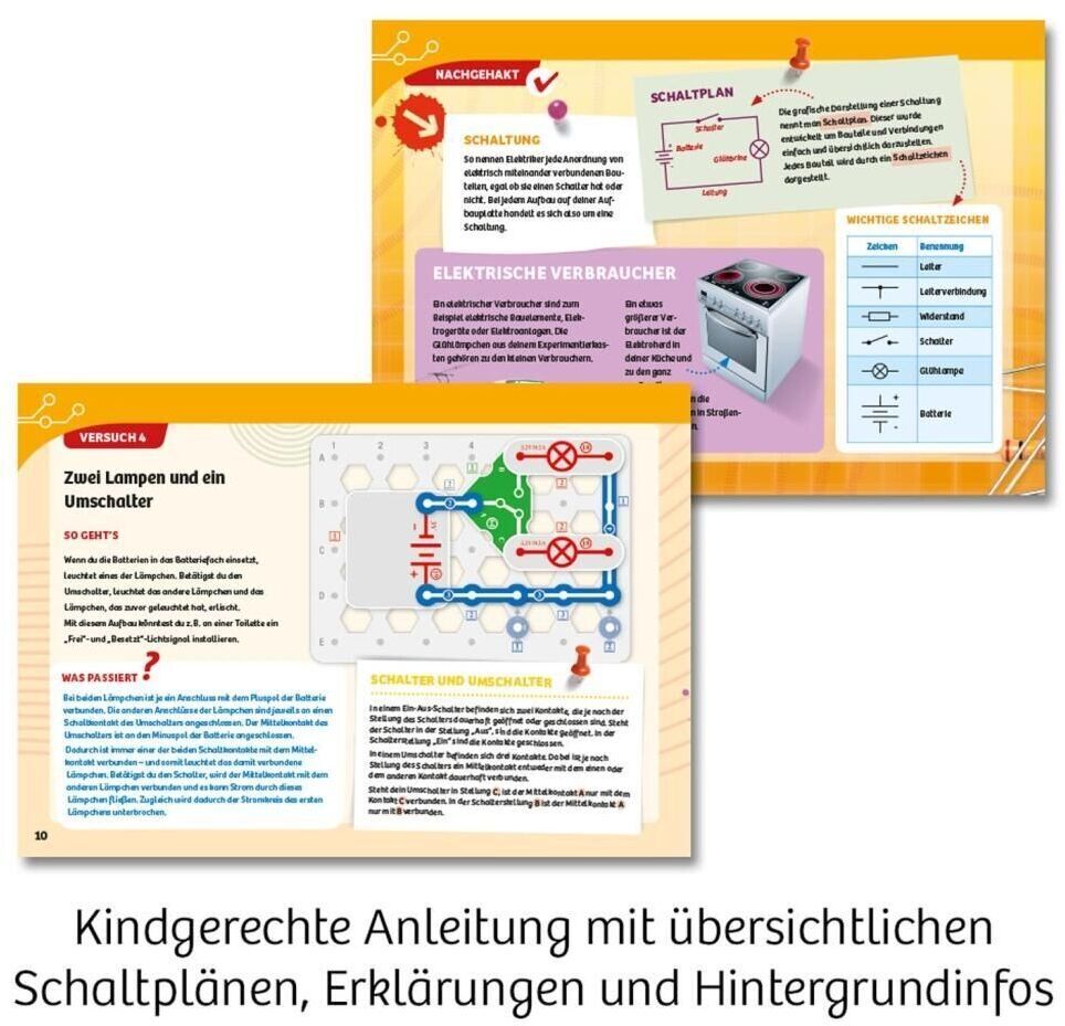 Eine kinderfreundliche Anleitung für das Produkt 'Easy Elektro - Light' mit übersichtlichen Schaltplänen, Erklärungen und Hintergrundinformationen.