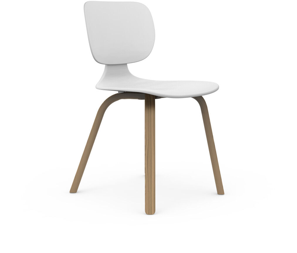 Ein moderner weißer Stuhl aus Eichenholz mit minimalistischem Design. Perfekt für Esszimmer, Wohnzimmer oder Büroeinrichtungen.