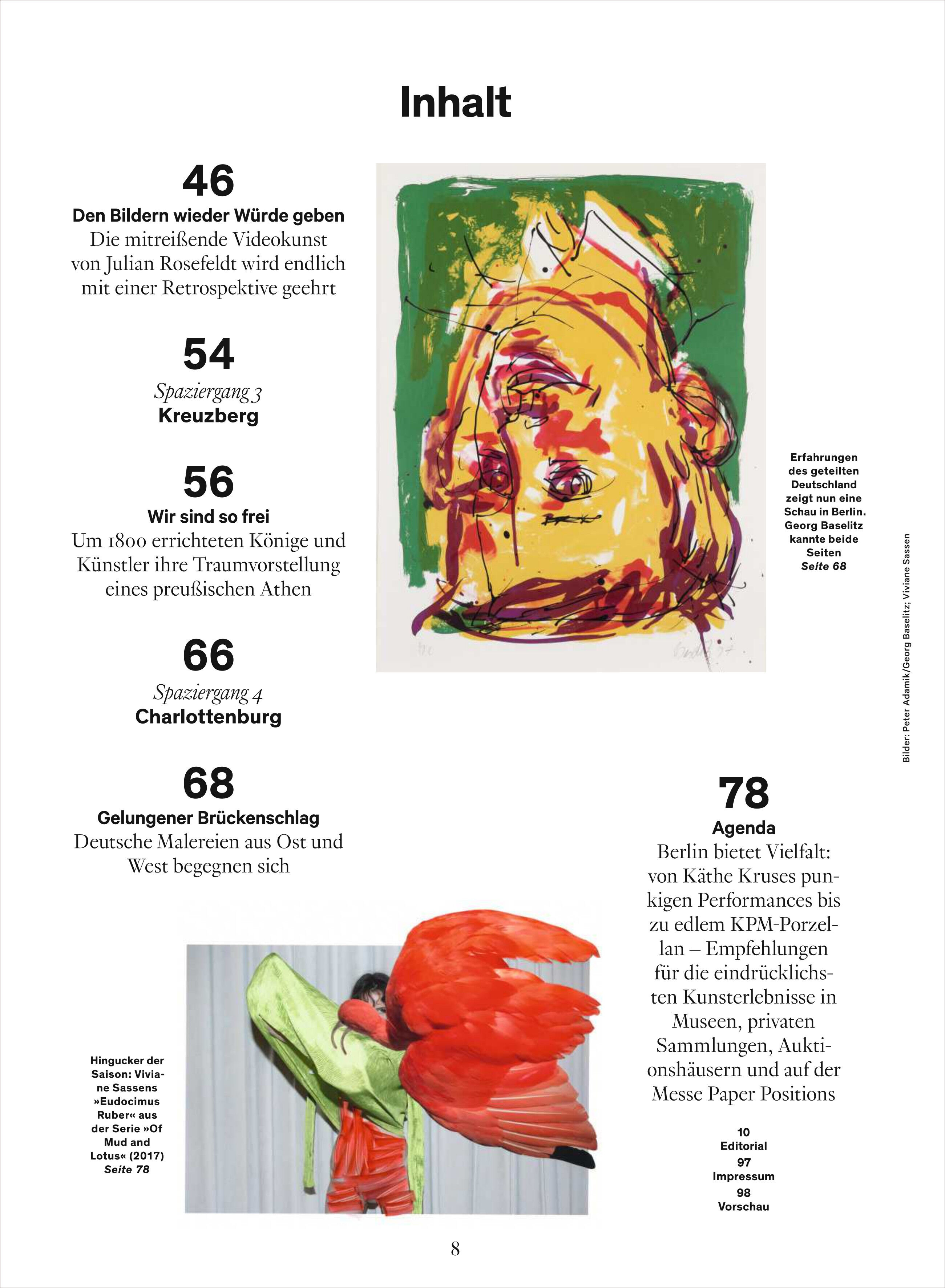 Cover der Zeitschrift WELTKUNST 240/25 Sonderheft Berlin mit verschiedenen Kunstwerken und Artikeln über Berliner Kunst, in Farben Grün, Rot, Gelb, Schwarz und Weiß.