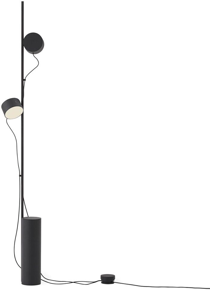 Bodenlampe »Post« mit modernem, schlankem Design in schwarzem Metall, zwei verstellbare Lampenköpfe, geeignet für Innenbeleuchtung.