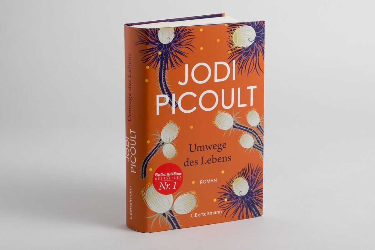 Das Bild zeigt das Buch 'Umwege des Lebens' von Jodi Picoult. Das Cover ist überwiegend orange mit weißen und violetten Elementen. Das Buch ist ein Roman aus dem Verlag Bertelsmann und trägt den Hinweis 'Nr. 1 Bestseller'.