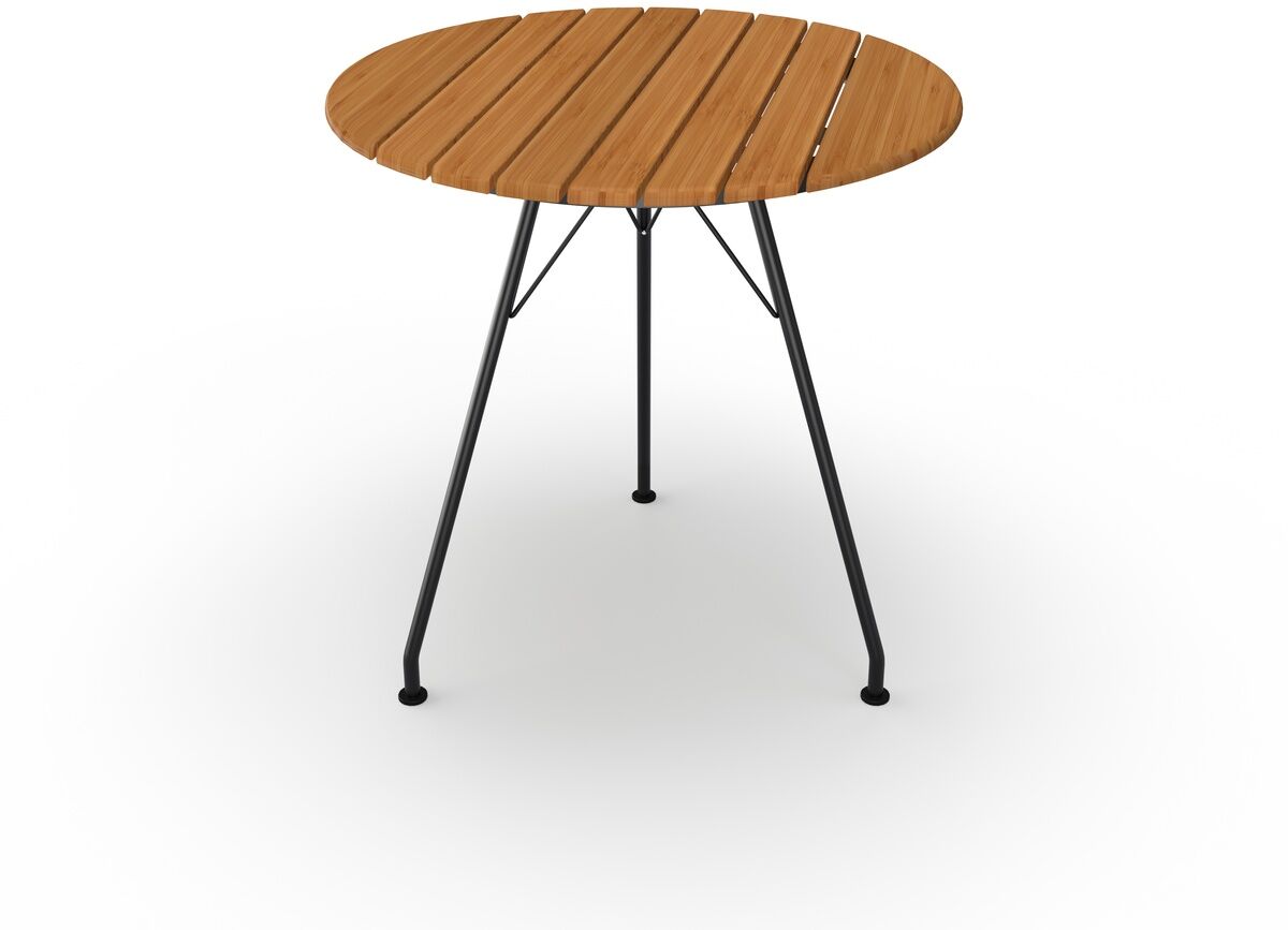 Runder Couchtisch »CIRCUM« mit einer hölzernen Tischplatte und einem schwarzen Metallgestell. Ideal für moderne Wohnräume und minimalistisches Design.