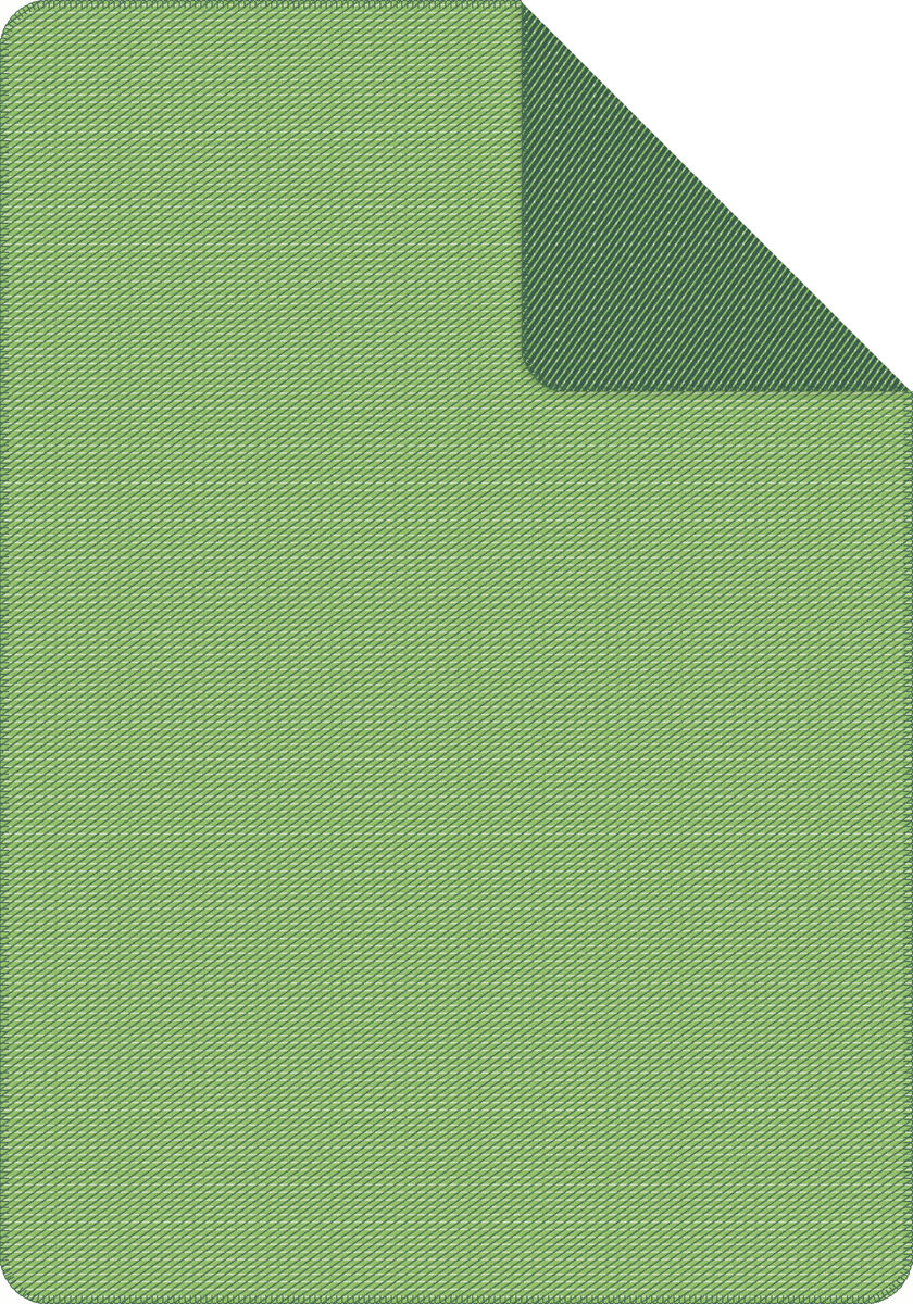 Eine grüne Baumwolldecke mit diagonalem Muster und hellerem und dunklerem Grünton. Die Decke ist teilweise umgeschlagen, um die doppelseitige Gestaltung zu zeigen.