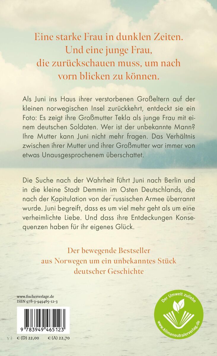 Rückseite des Buches 'Teige, Trude: Als Großmutter im Regen tanzte' mit einer Beschreibung des Inhalts und einem Bild eines Vogels auf grünem Hintergrund.