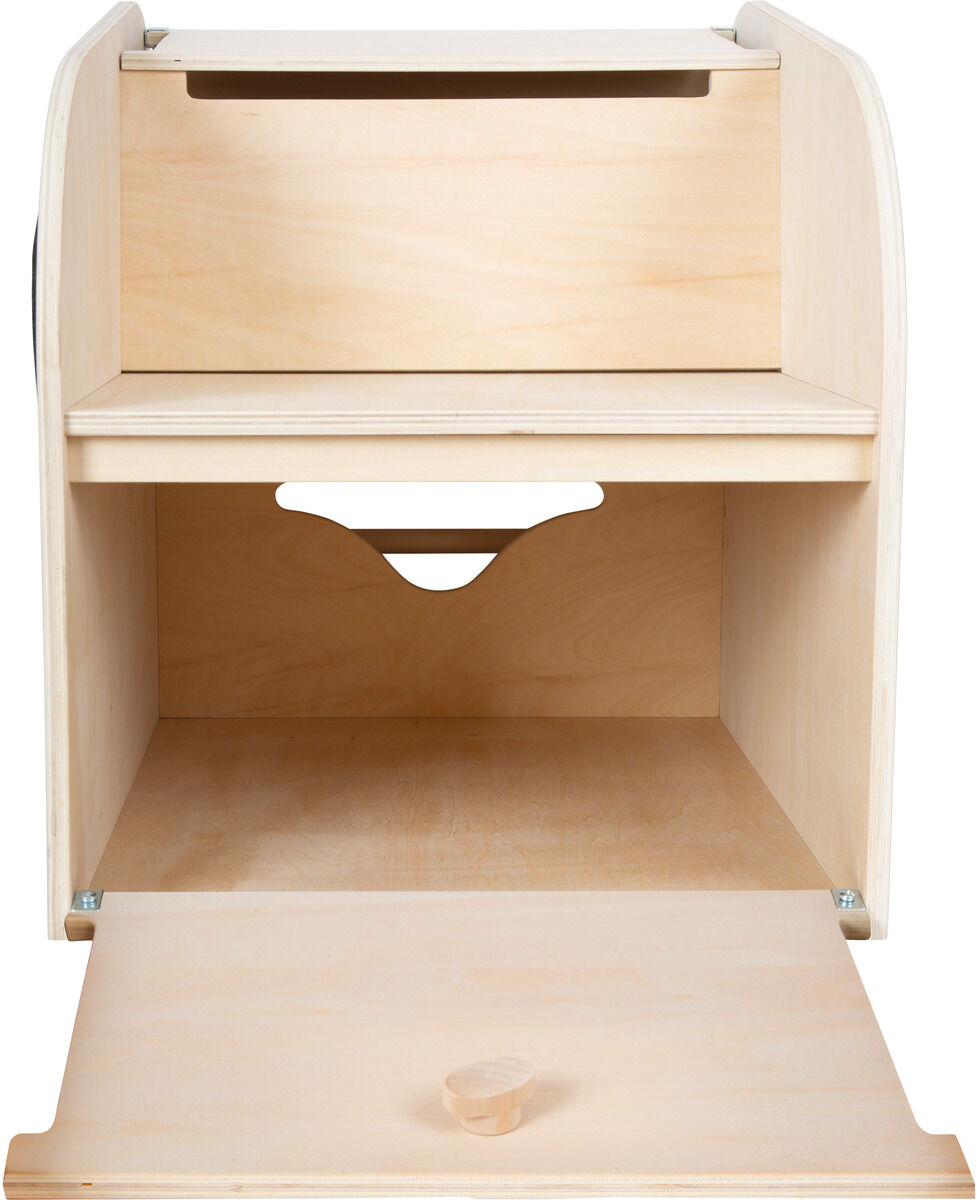 Holzspielzeugbox mit Elefantendesign, die sowohl als Sitzbank als auch zur Aufbewahrung dient. Ausgestattet mit Rollen für einfache Mobilität, ideal für Kinderzimmer zur platzsparenden Organisation von Spielzeug.