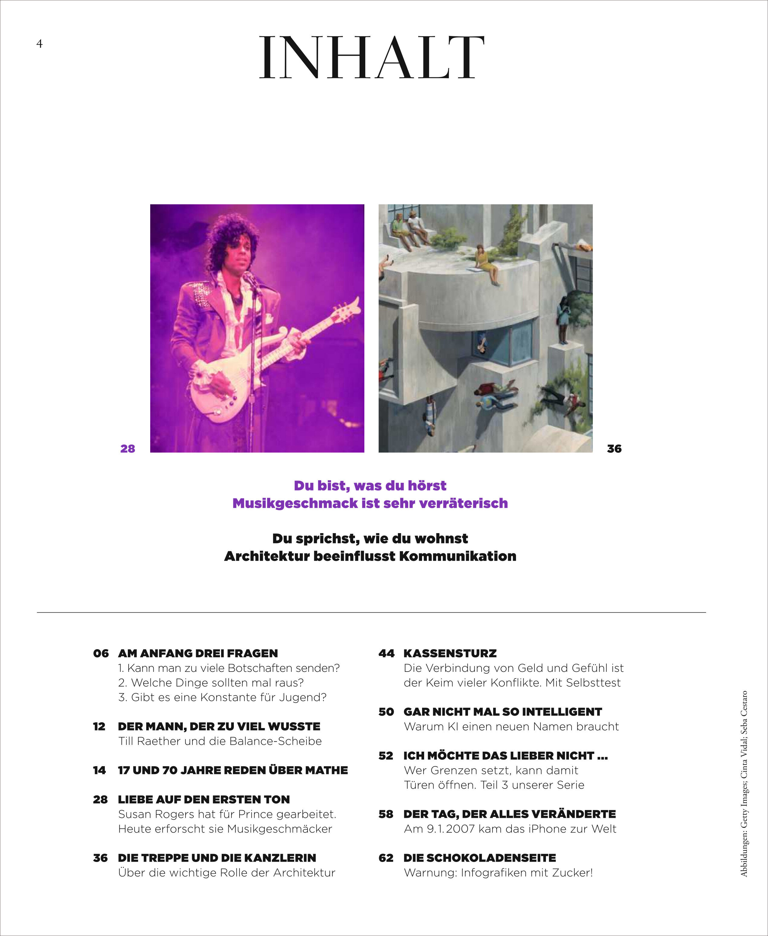 Titelblatt eines Magazins mit dem Titel 'ZEIT WISSEN 3/25 WIRD SCHON WIEDER?', das verschiedene Themen wie Musikgeschmack und Architektur diskutiert. Enthält visuelle und schriftliche Elemente.