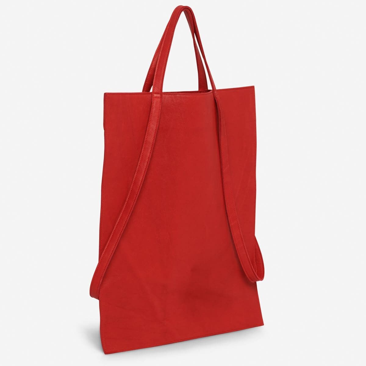 Rote Einkaufstasche mit schlankem, minimalistischem Design und zwei Griffen. Ideal für Alltag und Freizeit.