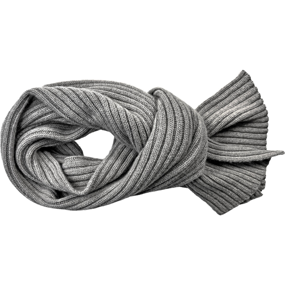 Gefalteter Kaschmir-Schal „Dominik“ von Eagle Products im Strickdesign, Farbe Graumelange. Der Schal wirkt voluminös, zeigt feine, breite Rippenmuster und einen weichen, luxuriösen Griff. Zeitloser Look, ideal für Damen und Herren im Alltag oder als Geschenk.