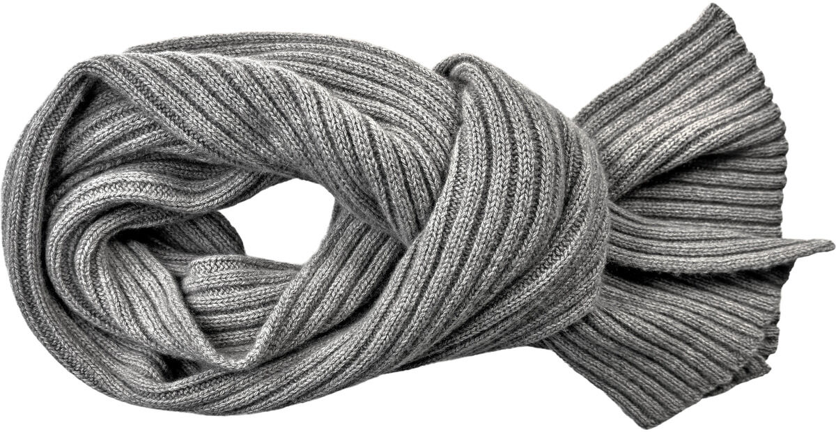 Gefalteter Kaschmir-Schal „Dominik“ von Eagle Products im Strickdesign, Farbe Graumelange. Der Schal wirkt voluminös, zeigt feine, breite Rippenmuster und einen weichen, luxuriösen Griff. Zeitloser Look, ideal für Damen und Herren im Alltag oder als Geschenk.