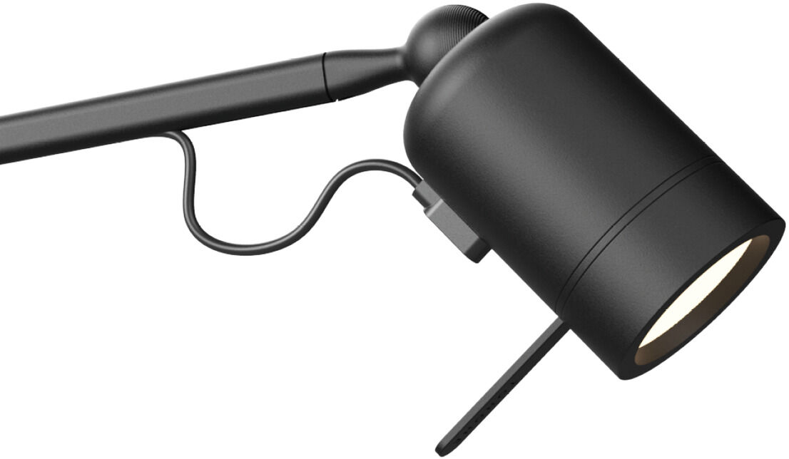 Schwarze, verstellbare Leuchte »ONE« mit Halterung, minimalistisches und modernes Design, ideal für Innenräume und Arbeitsplätze.
