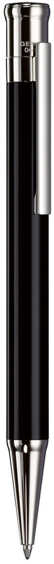 Ein eleganter Kugelschreiber »Design 04« in schwarz mit glänzenden silbernen Akzenten.