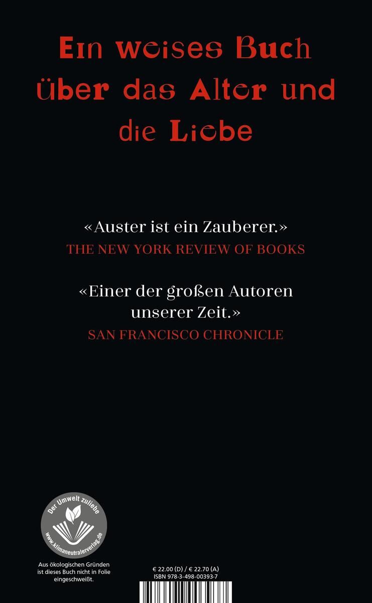 Rückseite des Buches 'Auster, P: Baumgartner' mit Zitaten von The New York Review of Books und San Francisco Chronicle, sowie Preisinformationen unten.
