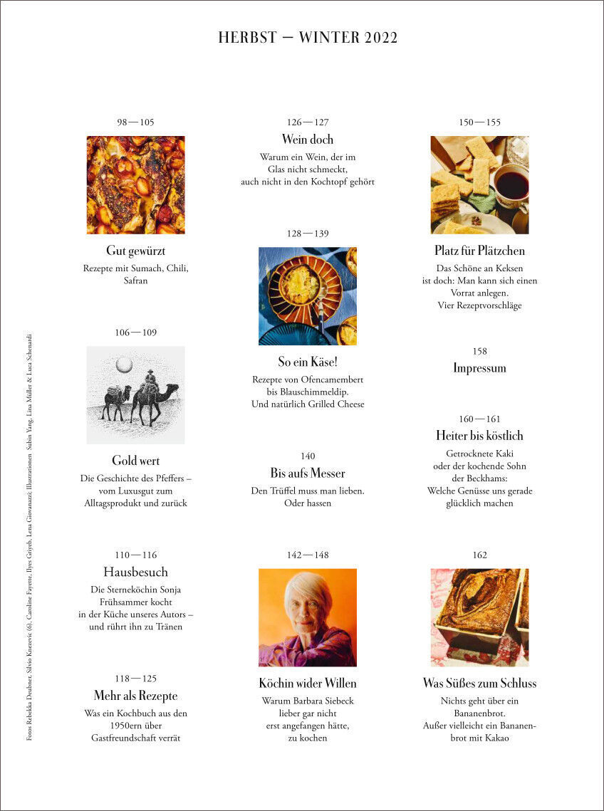 Das Cover des ZEITmagazin WOCHENMARKT 3/22 zeigt eine Inhaltsangabe für die Herbstausgabe 2022. Es sind mehrere farbenfrohe Bilder und Texte mit Rezepten und kulinarischen Themen vorhanden.