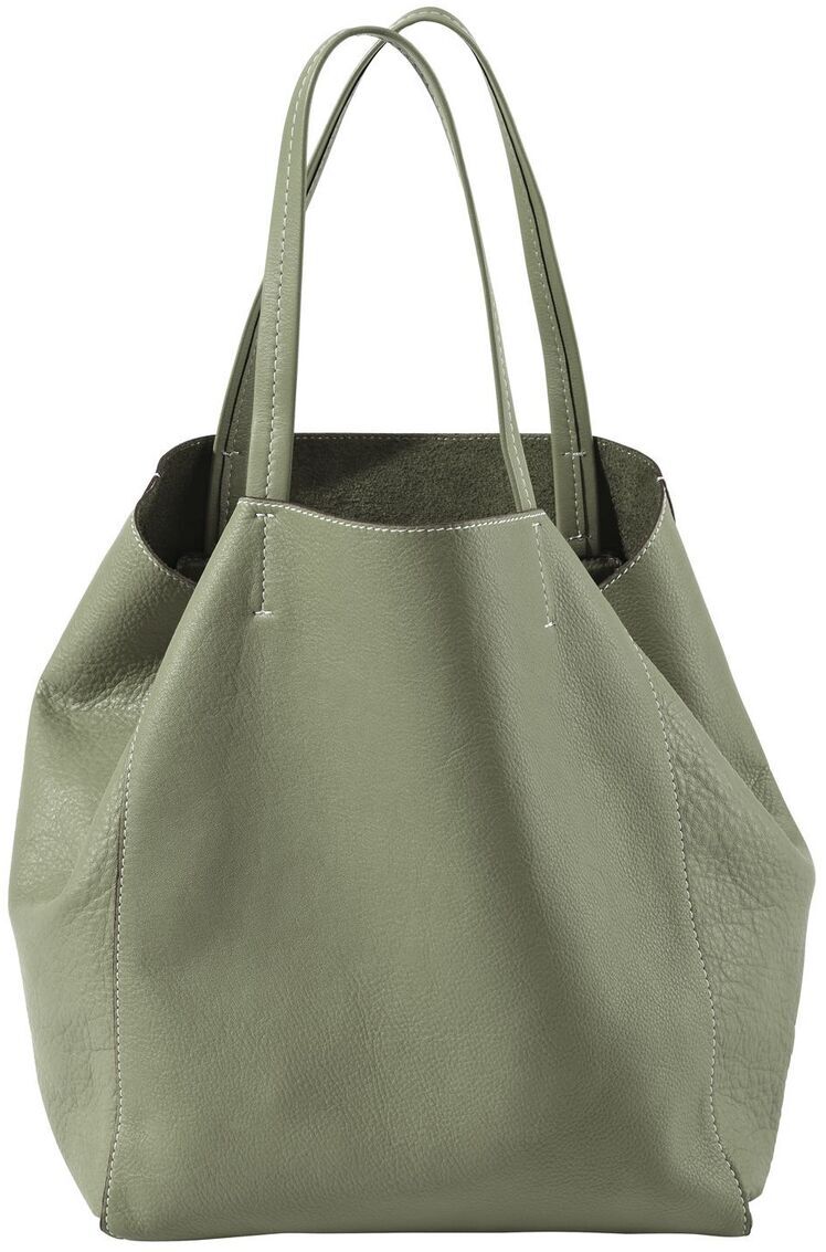 Die ZEIT-Tasche »Cep« ist eine elegante Henkeltasche aus grünem Leder mit schwarzen Akzenten. Sie hat ein minimalistisches und stilvolles Design mit zwei langen Griffen, die vielseitige Tragemöglichkeiten bieten.