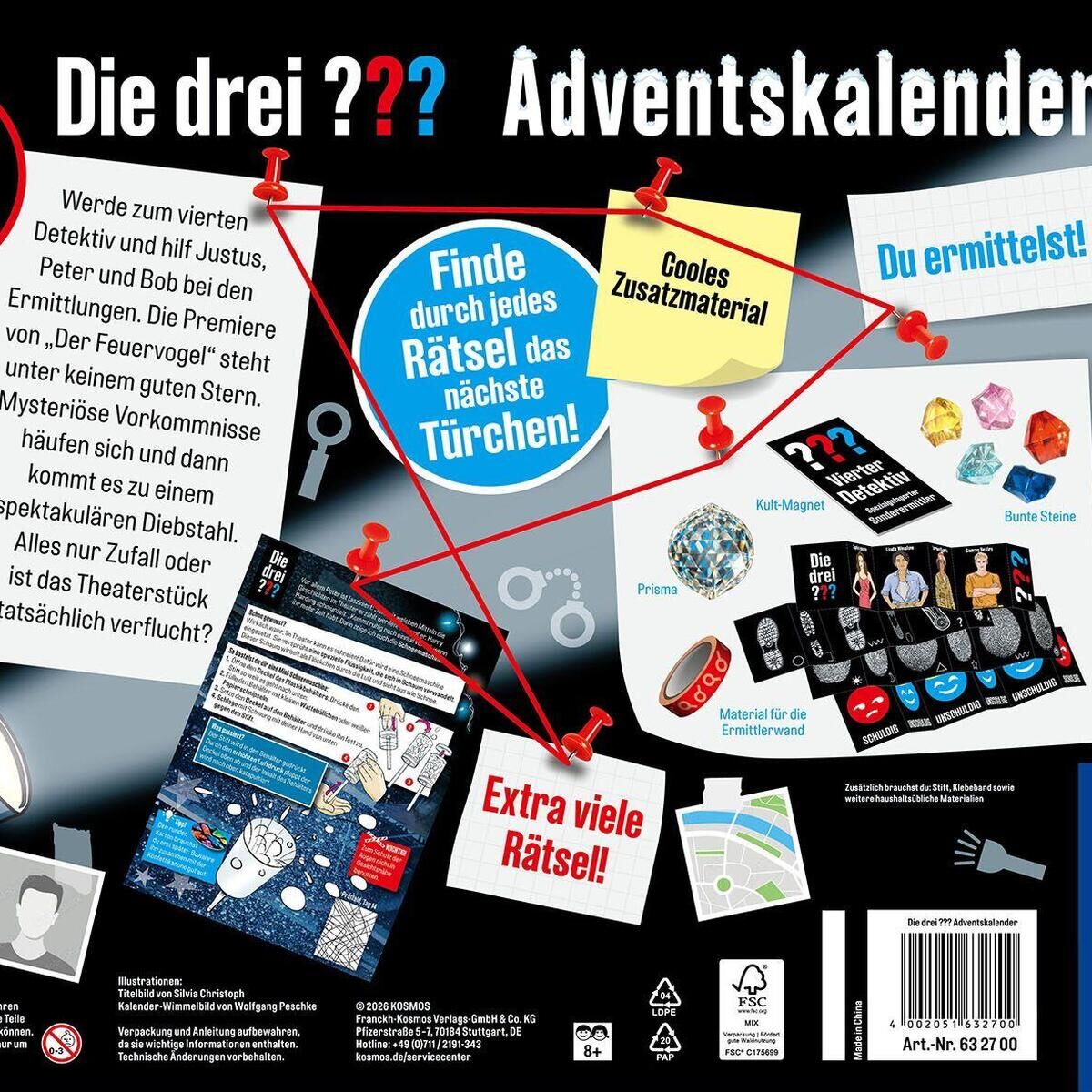 Innenansicht zu Die drei ???-Adventskalender 2026