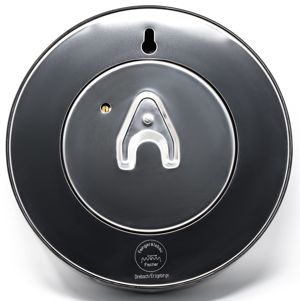 Eine runde Wetterstation aus Edelstahl in einer Sonderedition der ZEIT. Das Gerät hat ein modernes und minimalistisches Design mit einer Temperaturanzeige und Zeitanzeige.