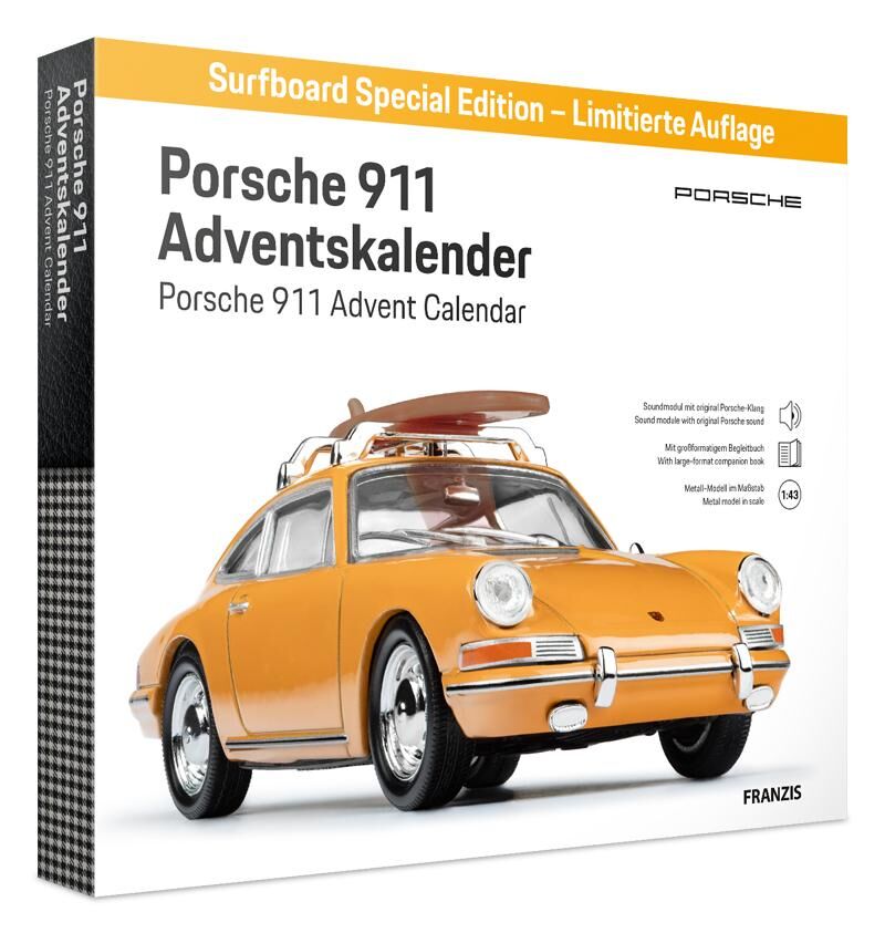 Cover FRANZIS 67299 - Porsche 911 "Surfbrett" Bahamagelb Adventskalender